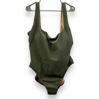 J. Crew One Piece Swimsuit Green Textured Square Neck Shelf Bra Sz 22 NEW - Image 1 of 4