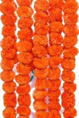 10 Piece Artificial Genda Orange Strings Marigold Flowers for Decoration 4.5 ft - Image 1 of 3