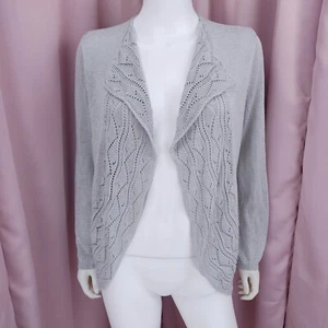 Notations Women's Silver Metallic Tight-Knit Long Sleeve Cardigan Small - Picture 1 of 7