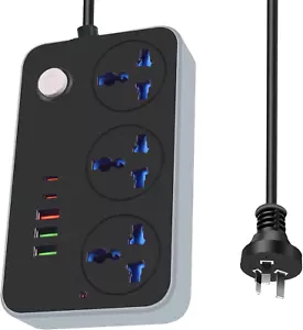 Power Board Universal Power Strip 1.8M Extension Cord with 3 AC Outlets - Picture 1 of 12