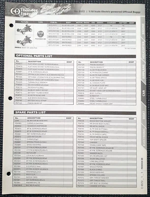 Buggy off road Thunder Tiger 1:10 El. Lista de peças e folhas de diagrama Phoenix XB - Imagem 1 de 3