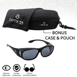 Optix 55 FitOver HD Day/Nite Driving Wraparound Sunglasses for Men, Women w/Case - Picture 1 of 11