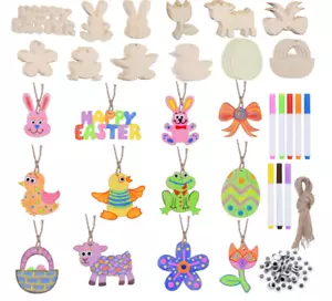 NEW 188 Piece DIY Craft Kids Unfinished Wood Cutouts Easter Gift Tags Ornaments - Picture 1 of 6