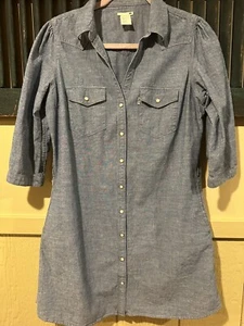 Levis Denim Dress Pearl Snap Western Women's Side Pockets Belt Loops 3/4 SL SZ L - Picture 1 of 11