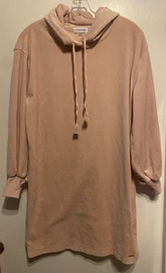 Calvin Klein Velvet Hoodie Tunic / Top drawstring light pink soft Size Small - Picture 1 of 8