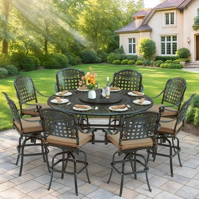 10-Piece High Patio Dining Set Outdoor Bar Table and Chairs Set with Lazy Susan - Image 1 of 3