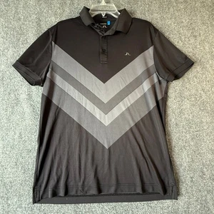 J.Lindeberg Golf Polo Shirt Mens Large Black Gray Chevron Short Sleeve - Picture 1 of 8