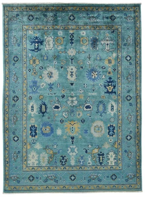 Tapete oriental feito à mão azul cazaque Paquistão design moderno floral 5X7 pés - Imagem 1 de 4