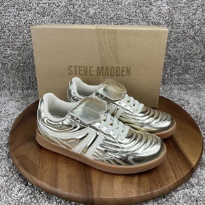 Steve Madden Women's Madrid Sneakers Size 8 Shiny Metallic Gold Shoes - Picture 1 of 12
