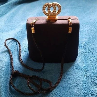 90's Vintage Black and Gold Minauderie Crossbody Clutch - Image 1 of 4