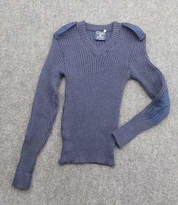 Citadel Military Sweater Mens 36 Blue V Neck Epilettes England Wool Elbow Patch - Image 1 of 4
