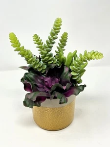10" Unique Artificial Purple mixed Succulent Garden #22 , 4" Yellow Ceramic pot - Picture 1 of 4