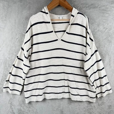 J. Jill Hooded Pullover Striped Sweater Womens 2XL White Blue Casual Soft - Image 1 of 4