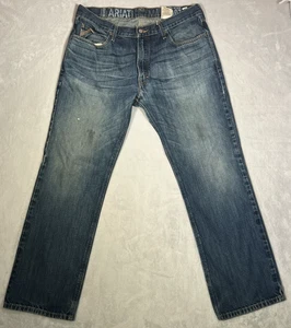 Ariat Jeans Mens 36/32 Blue Denim M4 Straight Cowboy Chore Work Thrashed Stained - Picture 1 of 12