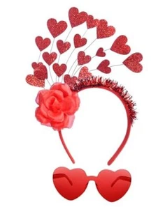 Valentine Day Heart Headband and Heart Sunglass with Red Hearts Antenna - Picture 1 of 8