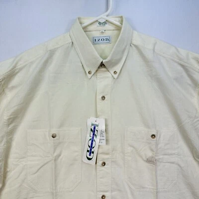 Vintage Izod Oxford Button Down Shirt Mens Large Ivory Cotton Long Sleeve NWT - Image 1 of 4