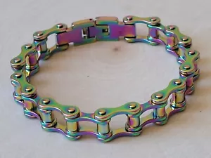 Heavy Sturdy Stainless Steel Motorcycle Bike Biker Chain Bracelet Rainbow - Picture 1 of 2