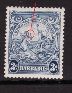 Barbados 1938 LISTED FLAW 3d Blue Vertical line over Horse's head SG 252ca - Picture 1 of 1