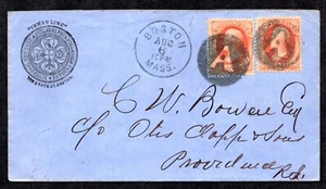 US 1880s TWO CENT JACKSON S.G. #183 (X2) TIED BY RARE NEGATIVE "A" CANCELS - Picture 1 of 2