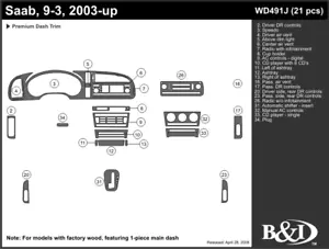 SAAB 9-3 2003 2004 2005 2006 2006 KIT DE AJUSTE TABLERO J - Imagen 1 de 1