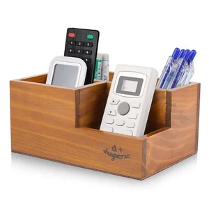 Wooden Desktop Storage Organizer/Remote Control Caddy Holder Wood Box Container - Picture 1 of 7