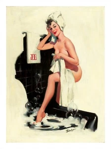 Vintage Pin-up Art Rolled Canvas Print "Just Right" Sexy Girl Bathing 18x24" - Picture 1 of 1