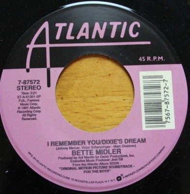 BETTE MIDLER I REMEMBER YOU / EVERY ROAD LEADS BACK 45RPM 7" JUKEBOX RECORD - Image 1 of 4