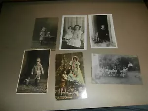 6 Antique Photo Postcards Children w/ Dolls Horse Animal Toys - Picture 1 of 14