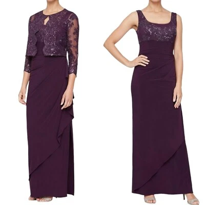 Alex Evenings Size 16P Petite Egg Plant Purple Bolero Jacket Dress Empire Waist - Image 1 of 4