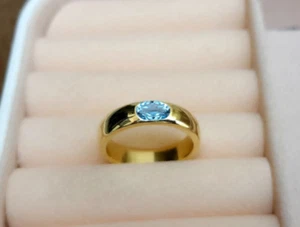 Gold Filled Blue Aquamarine Gemstone Band Ring 925 Silver Anniversary Gift Ring - Picture 1 of 3