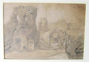 HASTINGS INTERIOR RUINS OF HASTINGS CASTLE ENGLISH SCHOOL PENCIL 1855 - Picture 1 of 1