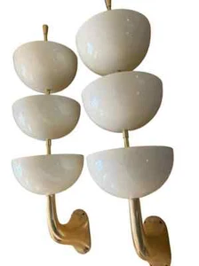 Pair Rare 3 Bowl Sconces Italian Stilnovo Style Mid Century Wall Lights Lamps - Picture 1 of 9