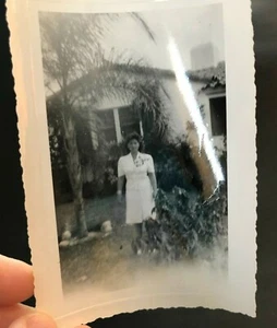 Vintage Real Photo Snapshot 424 63rd Street FLORIDA BUNGALOW HOUSE Pretty Woman  - Picture 1 of 7