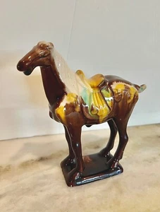 Tang Dynasty War Horse Majolica Drip Glaze 5.5” X 5.5” Vintage 1960’s - Picture 1 of 3