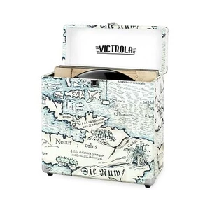 Vintage Vinyl Record Storage Durable Carrying Case Retro Map 30-Album Capacity - Picture 1 of 3