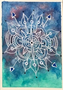 SEArts Cosmic Snowflake ACEO ORIGINAL Watercolor Mixed Media Space Mandala - Picture 1 of 3