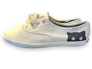 Keds Taylor Swift SNEAKY CAT cremefarbene lässige Canvas-Sneaker Größe 8,5 goldene Akzente - Bild 1 von 11