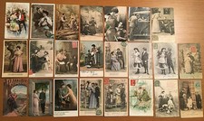 Lotto di 23 Cartoline innamorati viaggiate originali anni 1900 Nazioni diverse!