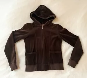 Vintage Y2K Juicy Couture Brown Velour Zip Hoodie Track Jacket MEDIUM - Bild 1 von 3