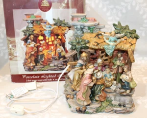 Enchanted Forest Porcelain Lighted Nativity Lemax 2002 w/ Cord and Original Box - Picture 1 of 15