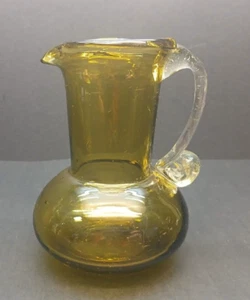 Vintage Rainbow Glass Yellow Hand-Blown Applied Handled Cruet - Picture 1 of 6