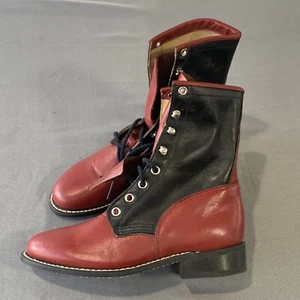 Women's vtg nos boots sz 5.5 red black leather - Picture 1 of 12
