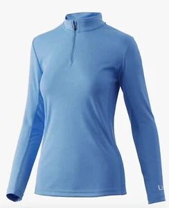 HUK Damen Icon 1/4 Zip Langarm Angelshirt Azurblau Small Neu Etikett - Bild 1 von 5