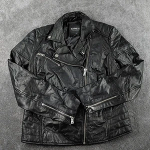 Barneys Jacket Womens UK 16 Black Real Leather Biker Jacket - Picture 1 of 9