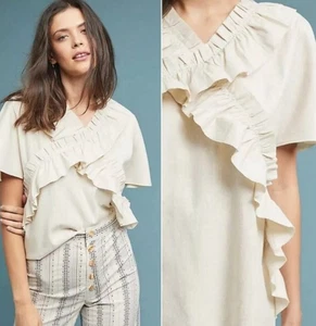 Blusa Anthropologie Wray Abstracto Volantes Talla XS Seda Cruda Z337-33 - Imagen 1 de 9