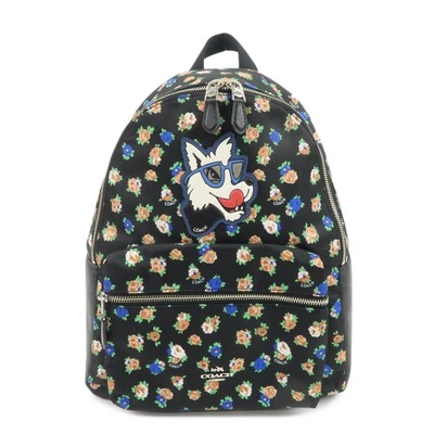 COACH Charlie Nylon Leather Floral Backpack Rucksack Black Authentic Used F/S - Image 1 of 4