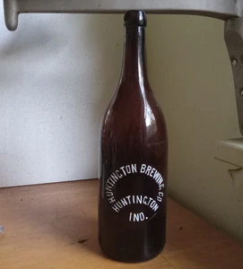 HUNTINGTON BREWING CO HUNTINGTON,IND 1890s AMBER PRE PRO BLOB TOP BEER BOTTLE - Picture 1 of 7