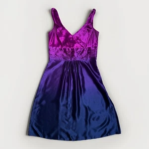 Ann Taylor Purple Ombré Silk Dress - Petite 0 - Satin V-Neck Knee Length - Picture 1 of 8
