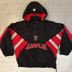 Vintage 90s Starter NCAA UNLV Running Rebels Hooded 1/2 Zip Pullover Jacket Sz L - Picture 1 of 24