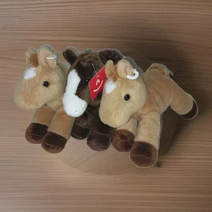 Lote de 3 peluches de peluche de caballo pony marrón aurora de 7 pulgadas - Imagen 1 de 6